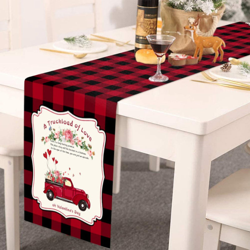 Table Runner for Happy Valentine'S Day Gnomes Pattern Wooden Board Table Setting Decor Red Heart Check Hat for Garden Wedding Parties Dinner Decoration - 13 X 70 Inches Home & Garden > Decor > Seasonal & Holiday Decorations Lorddream Style E  