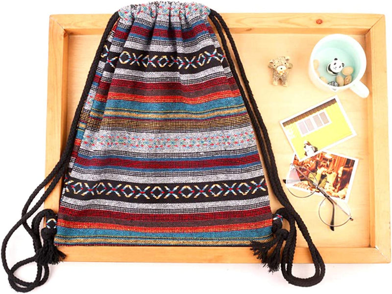 Monique Stripes Knit Drawstring Bag Sport Backpack Large Shoulders Bag Casual Daypack Purse Travel Tote Grey