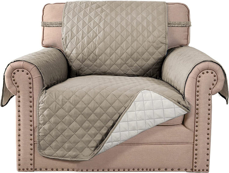 Meillemaison Sofa Slipcovers Reversible Quilted Chair Cover Water Resistant Furniture Protector with Elastic Straps for Pets/ Kids/ Dog(Chair, Black/Grey) (MMCLKSFD01C6) Home & Garden > Decor > Chair & Sofa Cushions MeilleMaison Khaki/Beige Armchair 