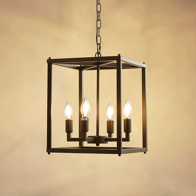 Jacklove 4-Light Plug in Chandelier Farmhouse Industrial Black Metal Cage Plug in Pendant Light with 16.4Ft Cord,On/Off Switch,Ceiling Hanging Light for Kitchen Island Dining Room Foyer,Ul Listed Home & Garden > Lighting > Lighting Fixtures > Chandeliers JackLove   