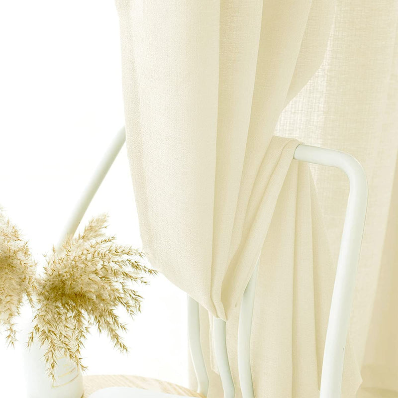 SOFJAGETQ Light Grey Sheer Curtains, Linen Look Semi Sheer Curtains 84 Inches Long, Grommet Light Filtering Casual Textured Privacy Curtains for Living Room, Bedroom, 2 Panels (Each 52 X 84 Inch Home & Garden > Decor > Window Treatments > Curtains & Drapes SOFJAGETQ Beige 52W x 84L 