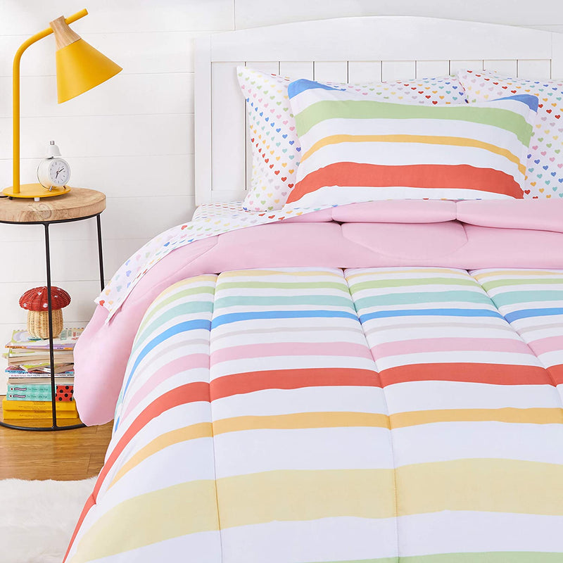 Kids Bed-In-A-Bag Microfiber Bedding Set, Easy Care, Twin, Blue Mermaids - Set of 5 Pieces Home & Garden > Linens & Bedding > Bedding KOL DEALS Rainbow Stripe Bedding Set Twin