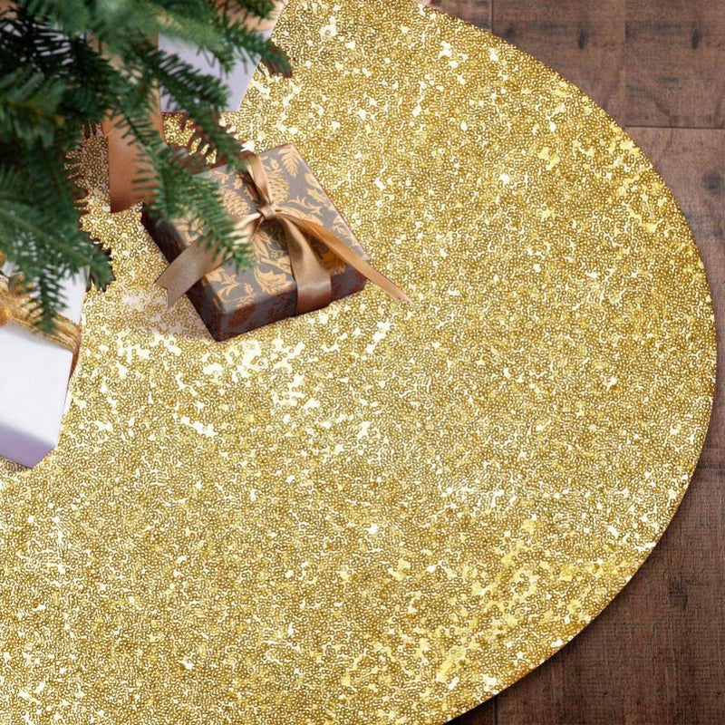 Sequin Christmas Tree Skirt 24/30/36/48 Inches Sparkly Small Tree Skirt Glitter Christmas Tree Ornaments for Holiday Party Decor Home & Garden > Decor > Seasonal & Holiday Decorations > Christmas Tree Skirts 704352458 48" Gold 