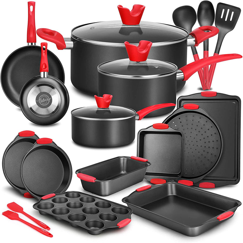 Nutrichef W/Heat Red Silicone Handles, Oven Safe, 3 Piece Set Home & Garden > Kitchen & Dining > Cookware & Bakeware NutriChef 21 Piece Set  