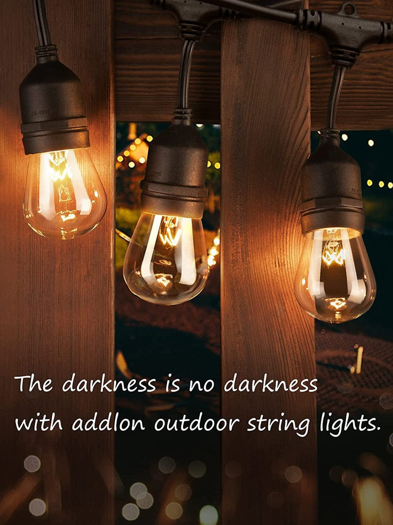 Addlon 48 FT Outdoor String Lights Commercial Grade Weatherproof Strand, 18 Edison Vintage Bulbs(3 Spare), 15 Hanging Sockets, ETL Listed Heavy-Duty Decorative Christmas Lights for Patio Garden