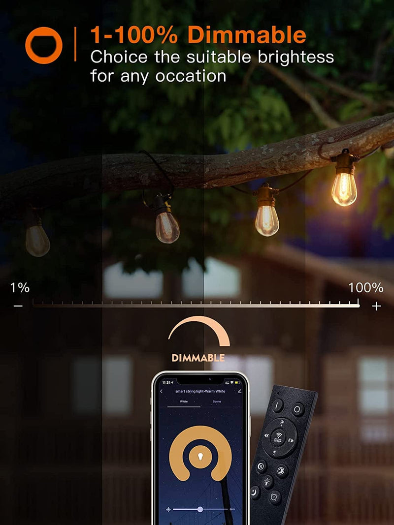 Addlon 48FT Smart Outdoor String Lights with APP & Remote Control, Music Sync Waterproof Patio Lights with Dimmable Edison Shatterproof Bulbs, Extendable for Patio, Porch Home & Garden > Lighting > Light Ropes & Strings addlon   