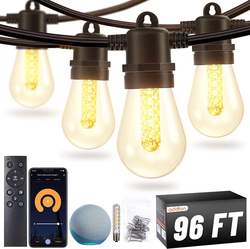 Addlon 48FT Smart Outdoor String Lights with APP & Remote Control, Music Sync Waterproof Patio Lights with Dimmable Edison Shatterproof Bulbs, Extendable for Patio, Porch Home & Garden > Lighting > Light Ropes & Strings addlon 96FT  