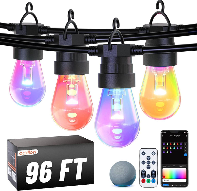 Addlon LED Outdoor String Lights 48FT with 2W Dimmable Edison Vintage Shatterproof Bulbs and Commercial Grade Weatherproof Strand - ETL Listed Heavy-Duty Decorative Lights for Patio Garden Home & Garden > Lighting > Light Ropes & Strings addlon RGB(Smart) 96FT 
