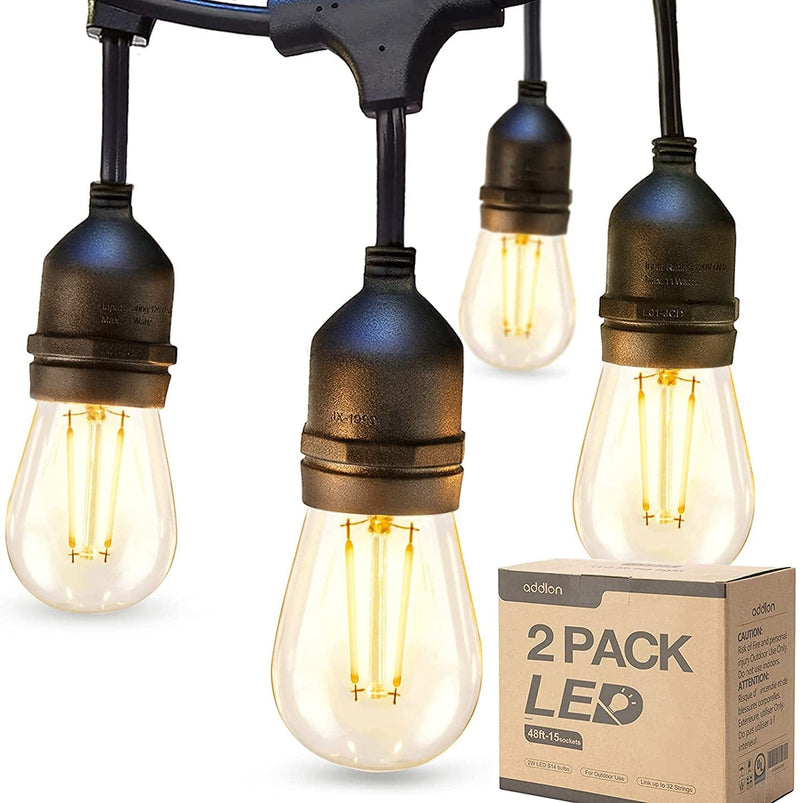 Addlon LED Outdoor String Lights 48FT with 2W Dimmable Edison Vintage Shatterproof Bulbs and Commercial Grade Weatherproof Strand - ETL Listed Heavy-Duty Decorative Lights for Patio Garden