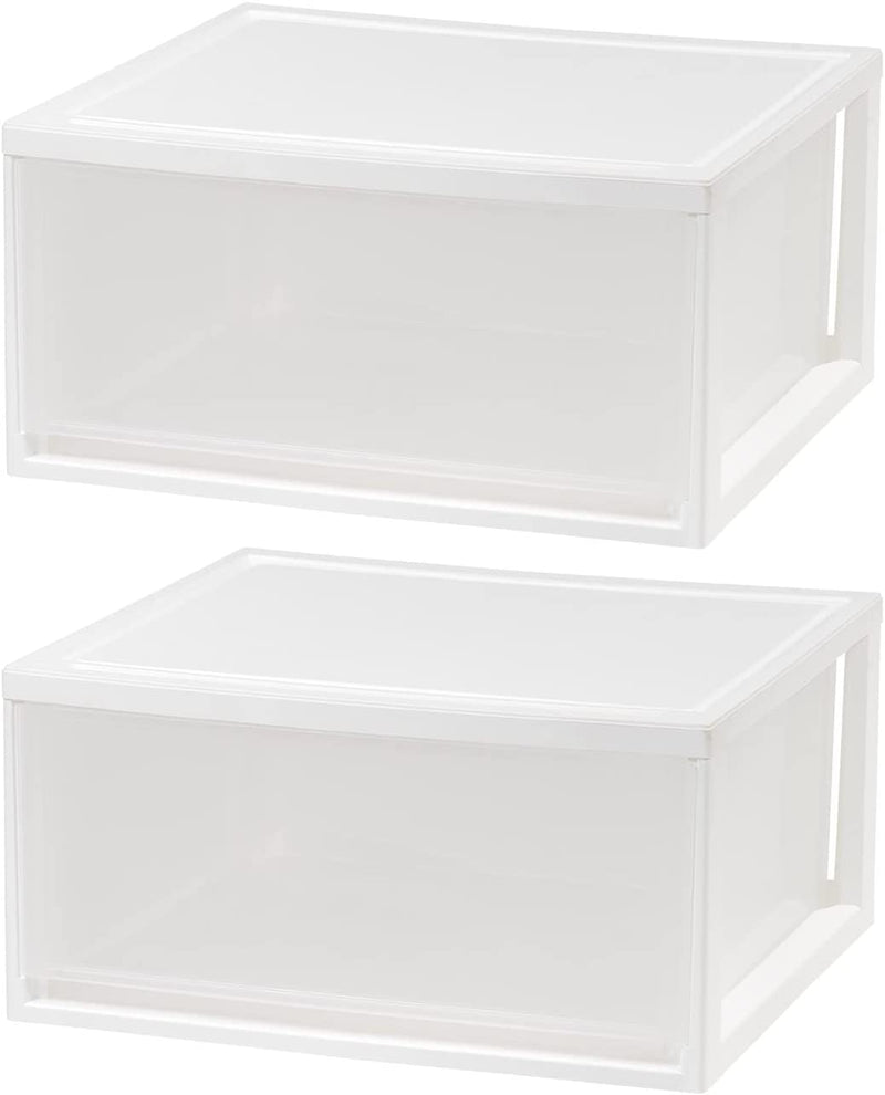 IRIS USA Stackable Storage Drawer, Plastic Drawer Organizer with Clear Doors for Pantry, Bedroom, Closet, Desk, Kitchen, Home and Office De-Clutter, Store Under-Sink, Shoes and Crafts - Black, 2 Pack Home & Garden > Household Supplies > Storage & Organization IRIS USA, Inc. White Drawer 47 Qt. - 2 Pack