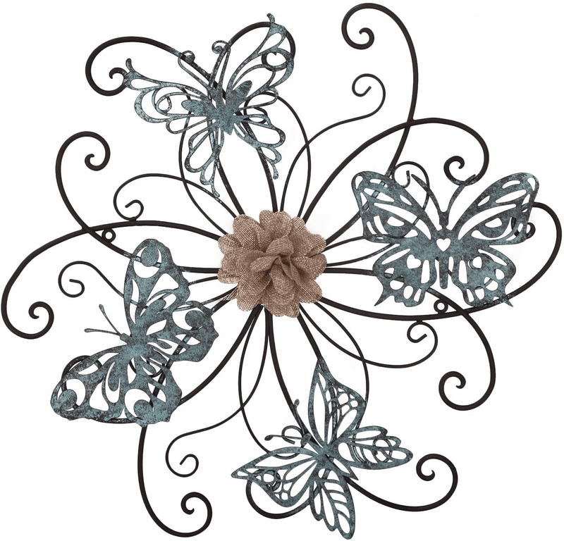 Adeco DN0015 Flower & Butterfly Urban Design Metal Wall Decor for Nature Home Art Decoration & Kitchen Gifts, Multicolor Home & Garden > Decor > Artwork > Sculptures & Statues Adeco Multicolor  