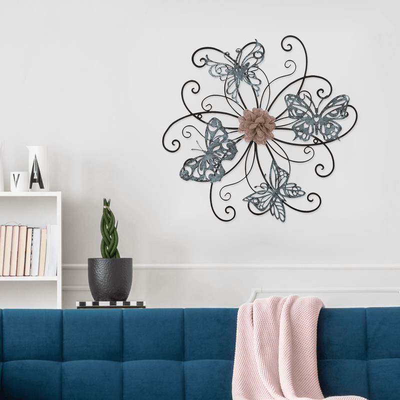 Adeco DN0015 Flower & Butterfly Urban Design Metal Wall Decor for Nature Home Art Decoration & Kitchen Gifts, Multicolor Home & Garden > Decor > Artwork > Sculptures & Statues Adeco   