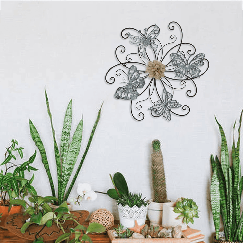 Adeco DN0015 Flower & Butterfly Urban Design Metal Wall Decor for Nature Home Art Decoration & Kitchen Gifts, Multicolor Home & Garden > Decor > Artwork > Sculptures & Statues Adeco   