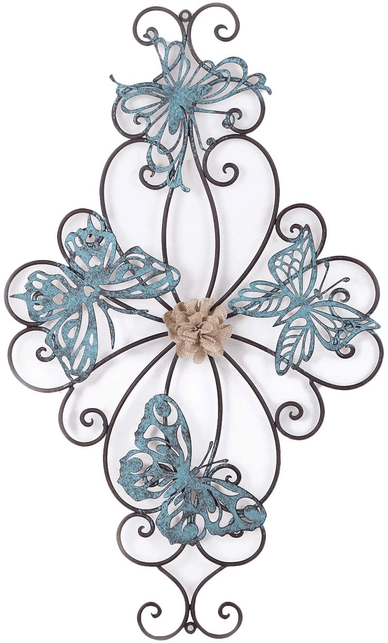 Adeco DN0015 Flower & Butterfly Urban Design Metal Wall Decor for Nature Home Art Decoration & Kitchen Gifts, Multicolor Home & Garden > Decor > Artwork > Sculptures & Statues Adeco Copper  