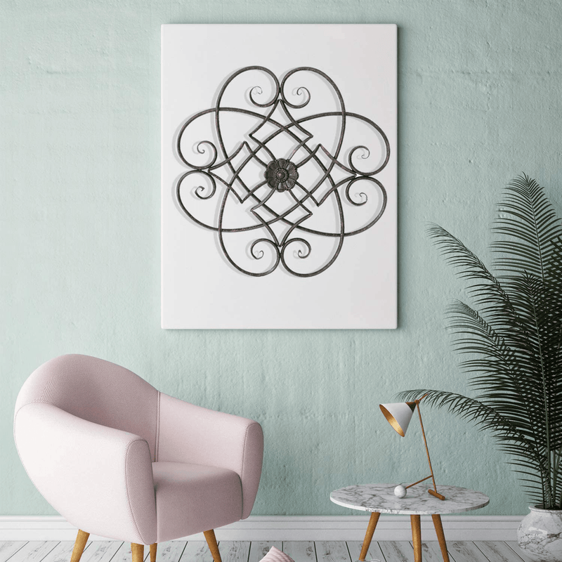 Adeco Metal Flower Wall Decor, Decorative Black Scrolled Flower Wall Art for Living Room, 22.5" X 22.5" Home & Garden > Decor > Artwork > Sculptures & Statues Adeco   