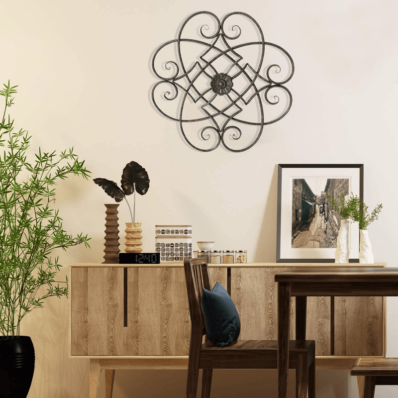Adeco Metal Flower Wall Decor, Decorative Black Scrolled Flower Wall Art for Living Room, 22.5" X 22.5" Home & Garden > Decor > Artwork > Sculptures & Statues Adeco   