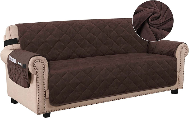 H.VERSAILTEX Thick Velvet Sofa Cover Soft Couch Cover for 3 Cushion Cover Washable Furniture Protector for Dogs Non-Slip Sofa Slipcover with Elastic Strap Fit Sitting Width up to 70"(Sofa, Grey) Home & Garden > Decor > Chair & Sofa Cushions H.VERSAILTEX Brown Sofa 