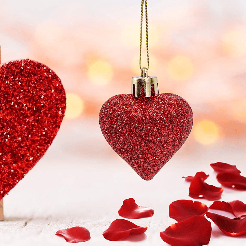 Adeeing 36Pcs Valentine Decorations Heart Shaped Ornaments Hanging Baubles for Valentine Tree Romantic Valentine'S Day Decor for Home Party (Red) Home & Garden > Decor > Seasonal & Holiday Decorations Adeeing   