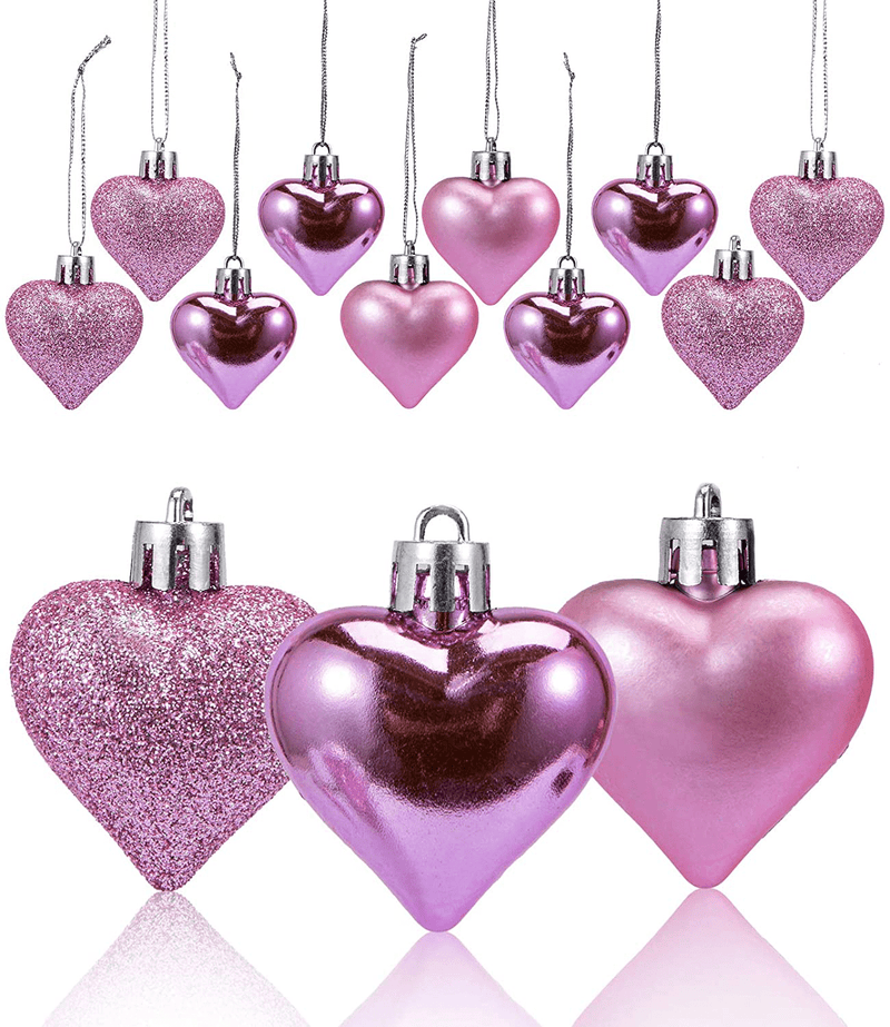 Adeeing 36Pcs Valentine Decorations Heart Shaped Ornaments Hanging Baubles for Valentine Tree Romantic Valentine'S Day Decor for Home Party (Red) Home & Garden > Decor > Seasonal & Holiday Decorations Adeeing Pink  
