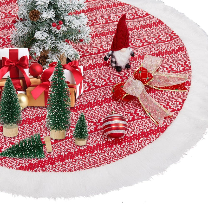 Adeeing 48 Inch Christmas Tree Skirt Xmas Tree Mat with White Faux Fur Edge and Snowflake for Christmas Decorations, Red-White Home & Garden > Decor > Seasonal & Holiday Decorations > Christmas Tree Skirts Adeeing Red-White  