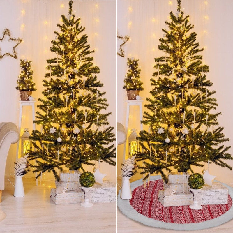 Adeeing 48 Inch Christmas Tree Skirt Xmas Tree Mat with White Faux Fur Edge and Snowflake for Christmas Decorations, Red-White Home & Garden > Decor > Seasonal & Holiday Decorations > Christmas Tree Skirts Adeeing   