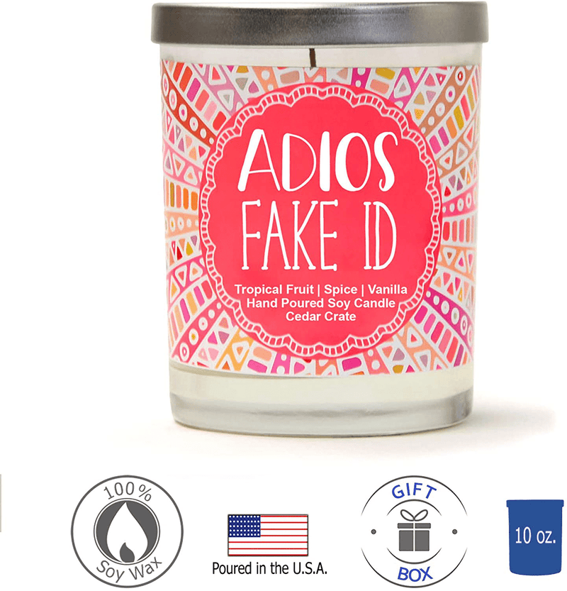 Adios Fake ID Scented Candle - 21st Birthday Gifts for Her, Finally Legal, R.I.P Fake ID, 21st Birthday Candles Gift idea for Women, Happy 21st Birthday for Women, Funny Birthday Gift Ideas Home & Garden > Decor > Home Fragrances > Candles Cedar Crate Market   
