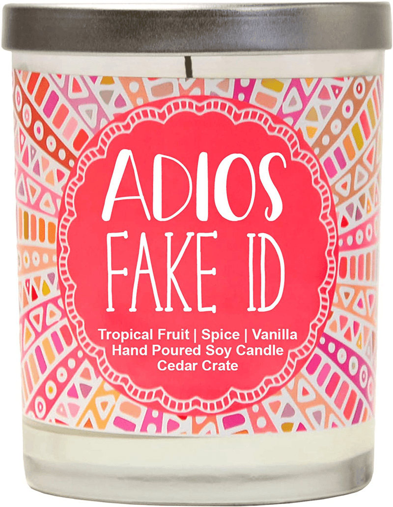 Adios Fake ID Scented Candle - 21st Birthday Gifts for Her, Finally Legal, R.I.P Fake ID, 21st Birthday Candles Gift idea for Women, Happy 21st Birthday for Women, Funny Birthday Gift Ideas Home & Garden > Decor > Home Fragrances > Candles Cedar Crate Market Default Title  