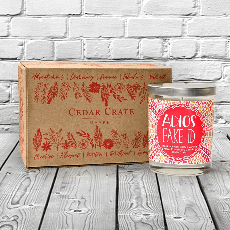 Adios Fake ID Scented Candle - 21st Birthday Gifts for Her, Finally Legal, R.I.P Fake ID, 21st Birthday Candles Gift idea for Women, Happy 21st Birthday for Women, Funny Birthday Gift Ideas Home & Garden > Decor > Home Fragrances > Candles Cedar Crate Market   