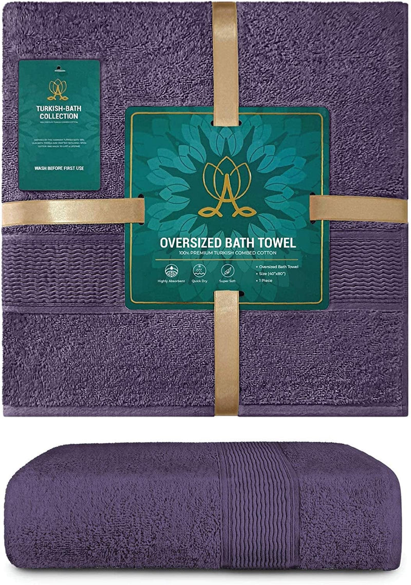 Adobella Oversized Premium Turkish Bath Collection Towel, 100% Combed Turkish Cotton, 650 GSM, Super Plush, Ultra Absorbent and Quick Dry, Includes 1 Jumbo XXL Bath Towel, 40 X 80 Inch, Purple Home & Garden > Linens & Bedding > Towels Adobella   