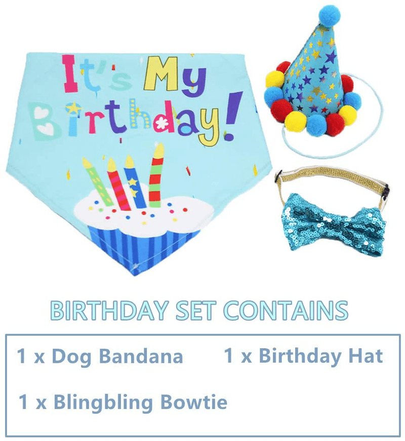 ADOGGYGO Dog Birthday Bandana Scarf and Dog Girl Boy Birthday Party Hat with Cute Dog Bow Tie Collar for Small Medium Dog Pet Animals & Pet Supplies > Pet Supplies > Dog Supplies > Dog Apparel ADOGGYGO   