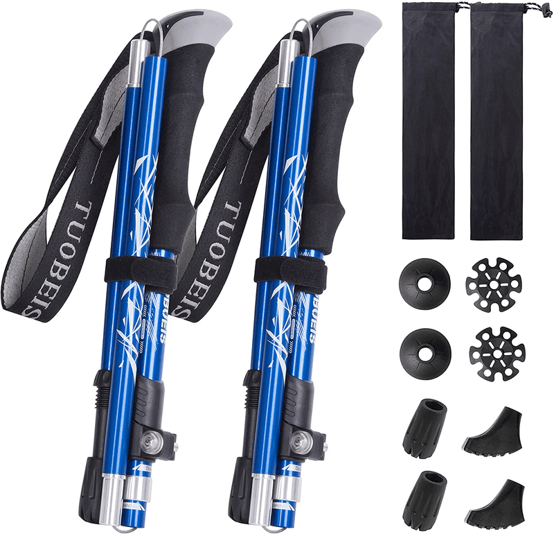 Adreamy Trekking Poles Collapsible for Hiking ,2Pc Pack Lightweight Folding Adjustable Antishock Walking Stick,With 8 Replacement Rubber Tips