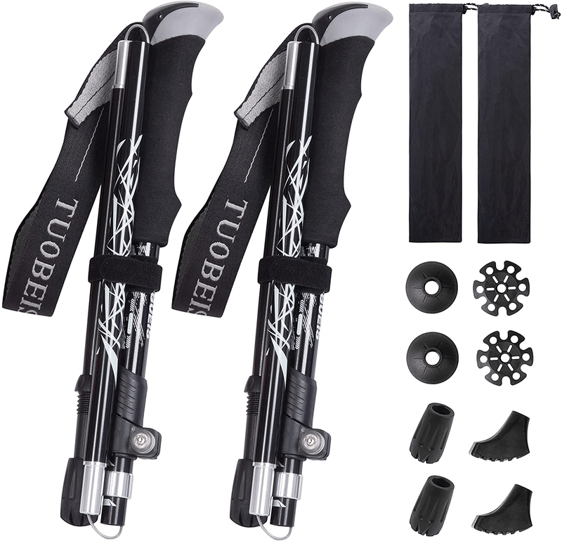 Adreamy Trekking Poles Collapsible for Hiking ,2Pc Pack Lightweight Folding Adjustable Antishock Walking Stick,With 8 Replacement Rubber Tips