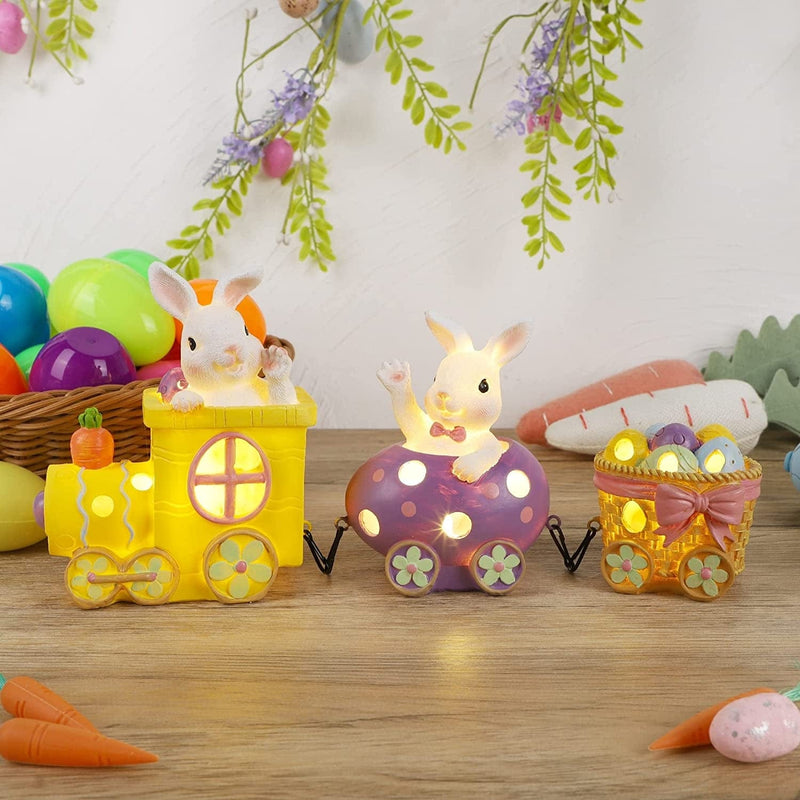 Adroiteet Easter Tabletop Decorations, Resin Easter Train with LED Lights, Bunny & Easter Eggs Table Centerpiece Decor for Home Kitchen Room Home & Garden > Decor > Seasonal & Holiday Decorations Adroiteet   