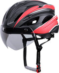 Adult Bike Helmet with Safety Rear Light, Cycling Helmet for Men Women with Detachable UV Protective Goggles Visor, Adjustable MTB Mountain Bicycle Helmet for Road Riding Urban Commuter Scooter Sporting Goods > Outdoor Recreation > Cycling > Cycling Apparel & Accessories > Bicycle Helmets SAMIT Black & Red  