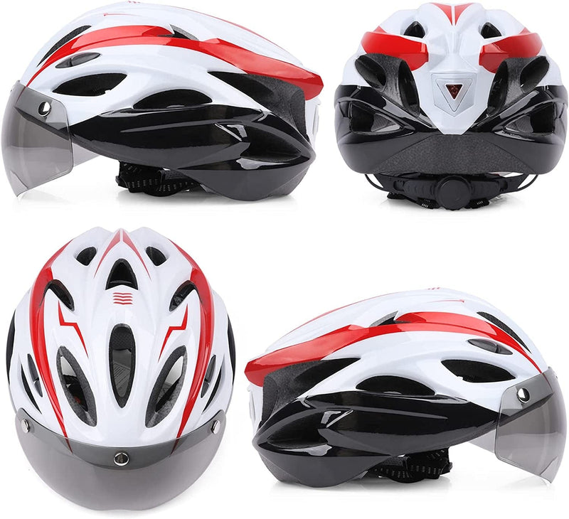 Adult Bike Helmet with Safety Rear Light, Cycling Helmet for Men Women with Detachable UV Protective Goggles Visor, Adjustable MTB Mountain Bicycle Helmet for Road Riding Urban Commuter Scooter Sporting Goods > Outdoor Recreation > Cycling > Cycling Apparel & Accessories > Bicycle Helmets SAMIT   