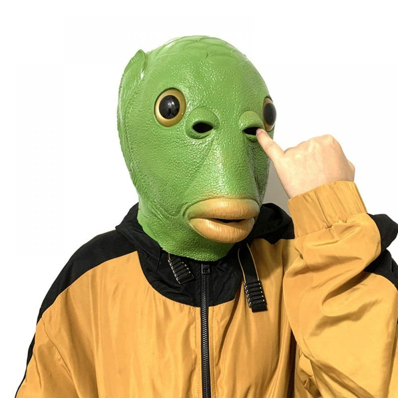 Adult Funny Ugly Green Fish Head Latex Cosplay Party Halloween Mask Headgear Apparel & Accessories > Costumes & Accessories > Masks GETFIT   
