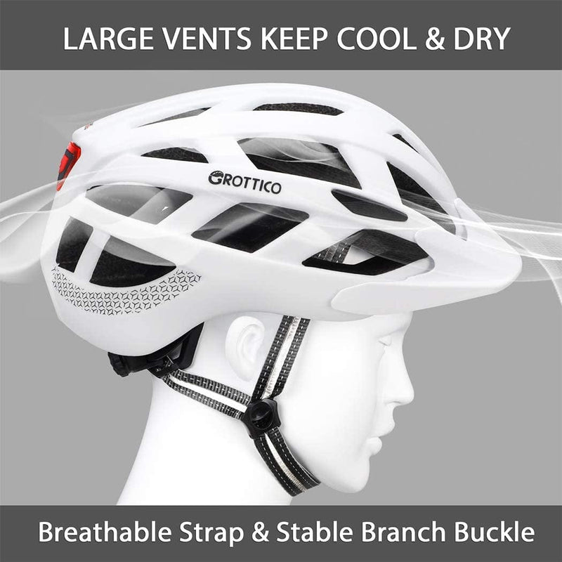 Adult-Men-Women Bike Helmet with Light - Mountain Road Bicycle Helmet with Replacement Pads & Detachable Visor Sporting Goods > Outdoor Recreation > Cycling > Cycling Apparel & Accessories > Bicycle Helmets GROTTICO   