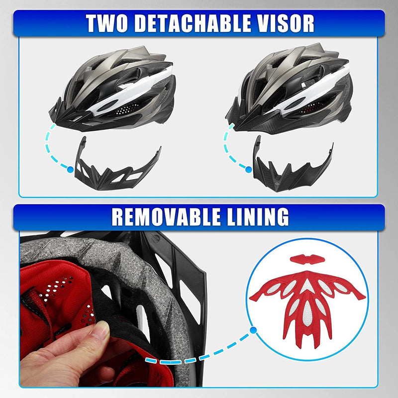 Adult Men Women Road Cycling Helmet Moutain Bike Helmet Lightweight with 2 Detachable Visors