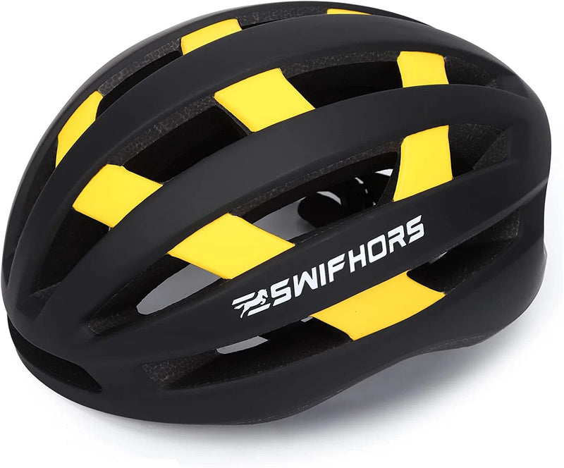 Adult Mountain Road Bike Helmet Bicycle for Men Women Adult 54-58 CM Sporting Goods > Outdoor Recreation > Cycling > Cycling Apparel & Accessories > Bicycle Helmets SWIFHORS Black&Yellow Large 