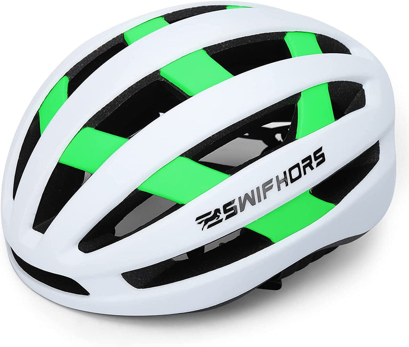 Adult Mountain Road Bike Helmet Bicycle for Men Women Adult 54-58 CM Sporting Goods > Outdoor Recreation > Cycling > Cycling Apparel & Accessories > Bicycle Helmets SWIFHORS White & Green Medium 