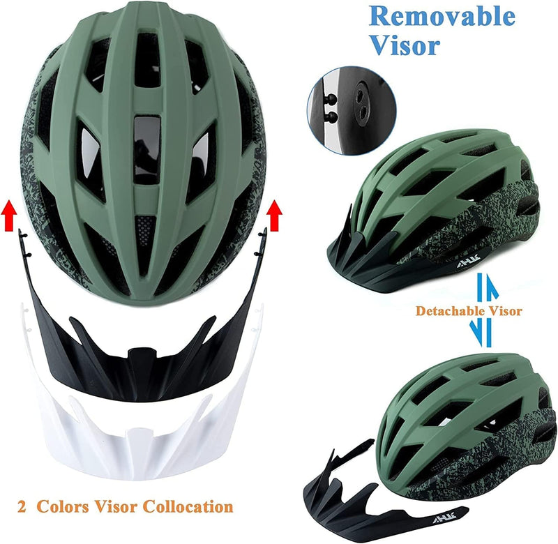 Adult Road Bike Helmet, Men Women Adjustable Mountain Bicycle Helmet with Detachable Visor, 2 Sizes for Youth, Adult Sporting Goods > Outdoor Recreation > Cycling > Cycling Apparel & Accessories > Bicycle Helmets Anharluka   