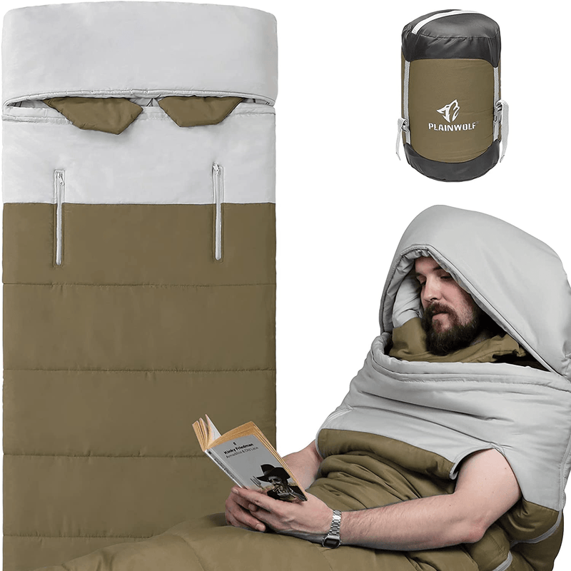 Adult Sleeping Bag for Camping-Wearable Sleeping Bags Envelope Type,Extra-Wide,Portable,32℉/0℃ for Backpacking,Hiking,Outdoor and Indoor Sleepover Sporting Goods > Outdoor Recreation > Camping & Hiking > Sleeping Bags PLAIN WOLF Green Army  