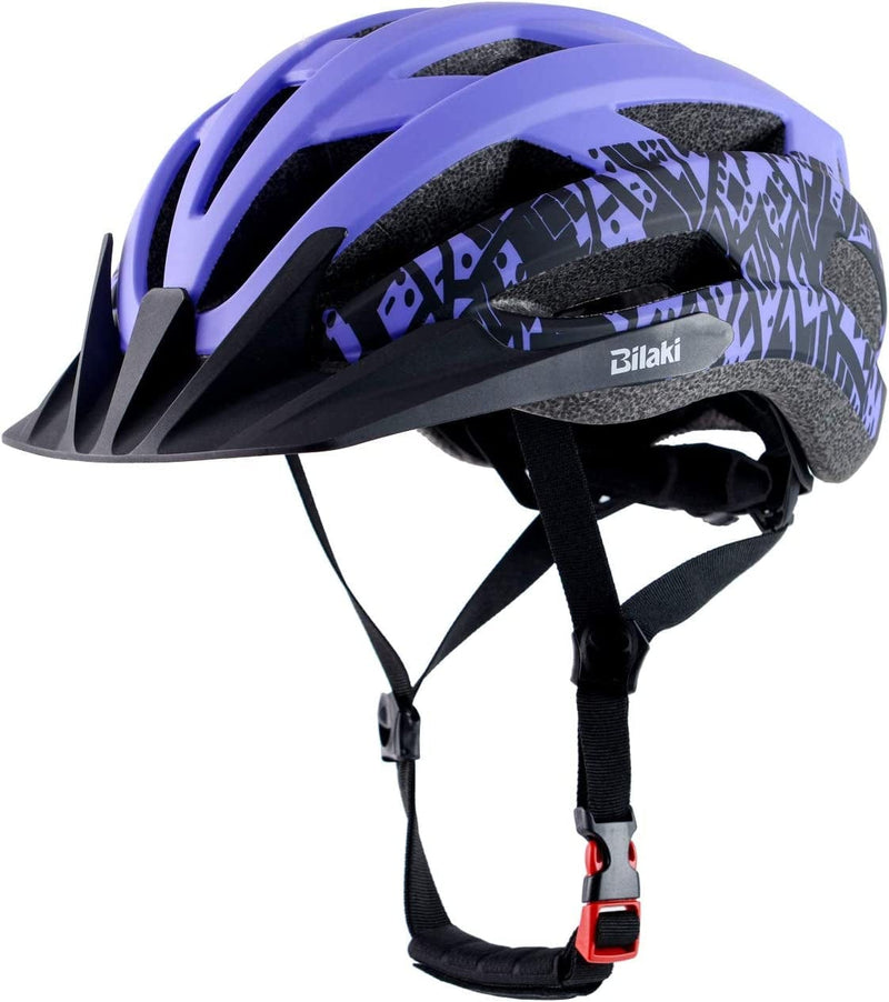 Adult Youth Bike Helmet, Road Mountain Bicycle Helmet for Women Men Teenager Kids Boy Girl, Lightweight and Adjustable with Detachable Visors Sporting Goods > Outdoor Recreation > Cycling > Cycling Apparel & Accessories > Bicycle Helmets Bilaki Matte Purple L: 58-61cm / 22.8-24.0 inch 