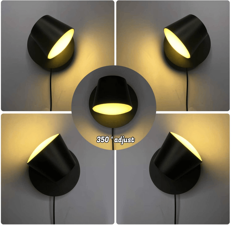 Adust Wall Lamps with Plug in Cord, Dimmable Wall Mounted Lamps, Bedroom Headboard Lamps for Bedroom, 8W 3000K 3000K, 4000K, 6000K (Black, 2 Pack) Home & Garden > Lighting > Lighting Fixtures > Wall Light Fixtures KOL DEALS   