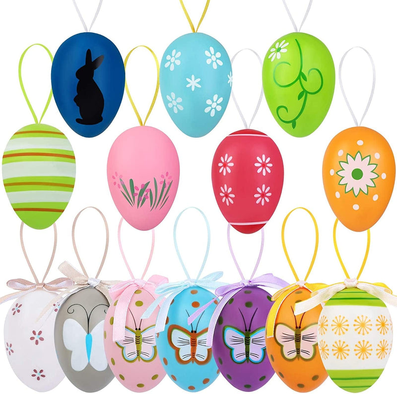 ADXCO 14 Pieces Colorful Easter Eggs Easter Hanging Ornaments Easter Hanging Decorative Easter Eggs Painted for DIY Crafts Home Decorations, Random Styles Home & Garden > Decor > Seasonal & Holiday Decorations ADXCO 14  