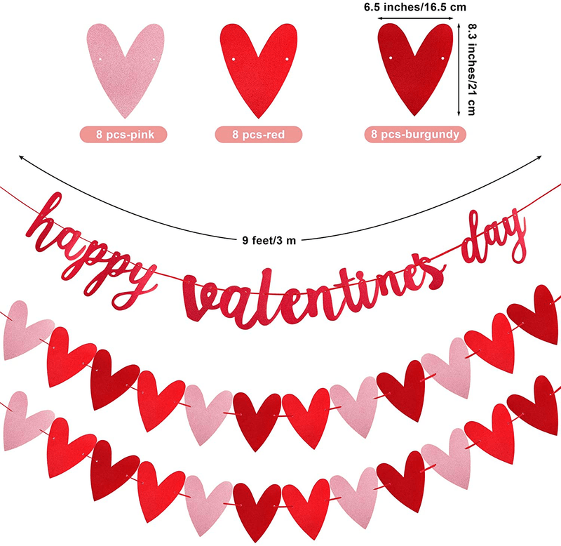 ADXCO Valentine Heart Garland Banner Happy Valentine'S Day Decor Banner Glittery Heart Garland for Valentine'S Decorations, Engagement, Anniversary, Party Favors Home & Garden > Decor > Seasonal & Holiday Decorations ADXCO   