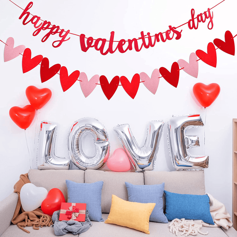 ADXCO Valentine Heart Garland Banner Happy Valentine'S Day Decor Banner Glittery Heart Garland for Valentine'S Decorations, Engagement, Anniversary, Party Favors Home & Garden > Decor > Seasonal & Holiday Decorations ADXCO   