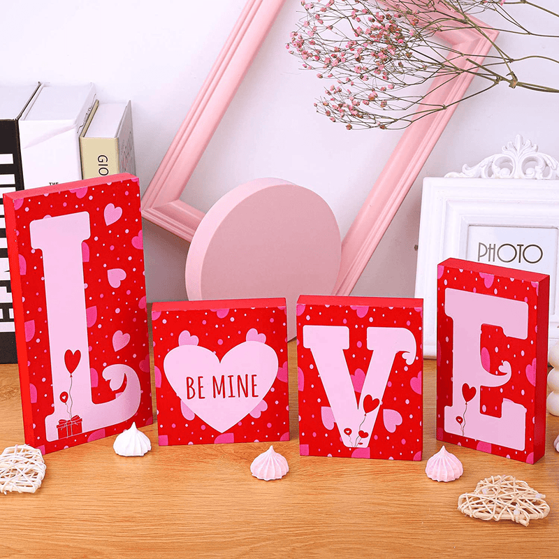 ADXCO Valentine Love Sign Valentines Day Love Blocks L-O-V-E Words Sign Freestanding Wooden Letters Gift Valentine'S Day Table Decor, Anniversary Table Decoration Home & Garden > Decor > Seasonal & Holiday Decorations ADXCO   