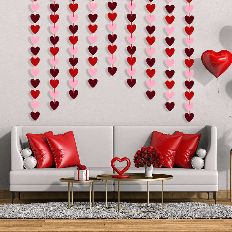 ADXCO Valentine'S Day Heart Banner Felt Heart Garland Heart Hanging String Garland Valentines Day Decor Banner for Wedding Birthday Valentines Home Ceiling Party Decorations (Red, Pink, Burgundy) Home & Garden > Decor > Seasonal & Holiday Decorations ADXCO   