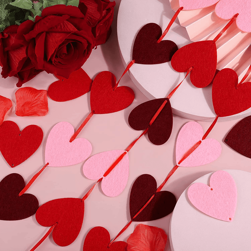 ADXCO Valentine'S Day Heart Banner Felt Heart Garland Heart Hanging String Garland Valentines Day Decor Banner for Wedding Birthday Valentines Home Ceiling Party Decorations (Red, Pink, Burgundy) Home & Garden > Decor > Seasonal & Holiday Decorations ADXCO   